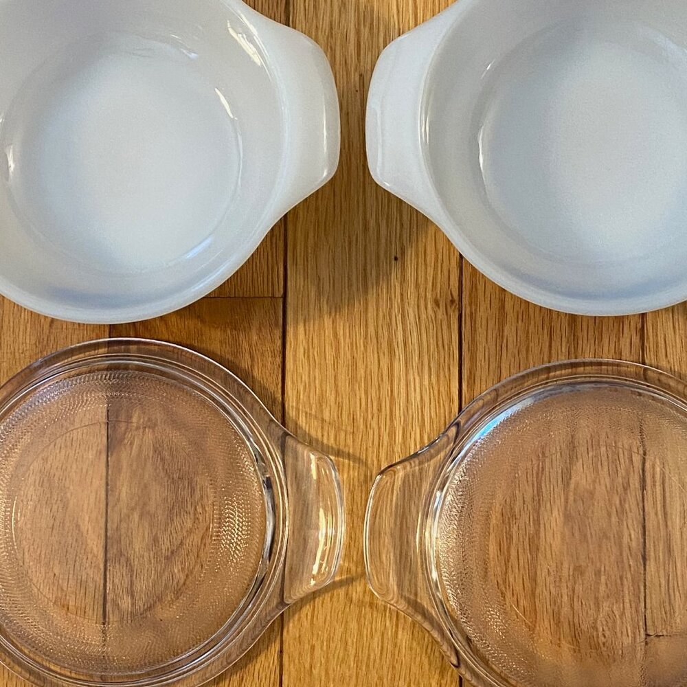 Vintage Milk GLASS Anchor Hocking Fire King Blue Cornflower 2 Bowls 120z w/lids - Picture 9 of 15